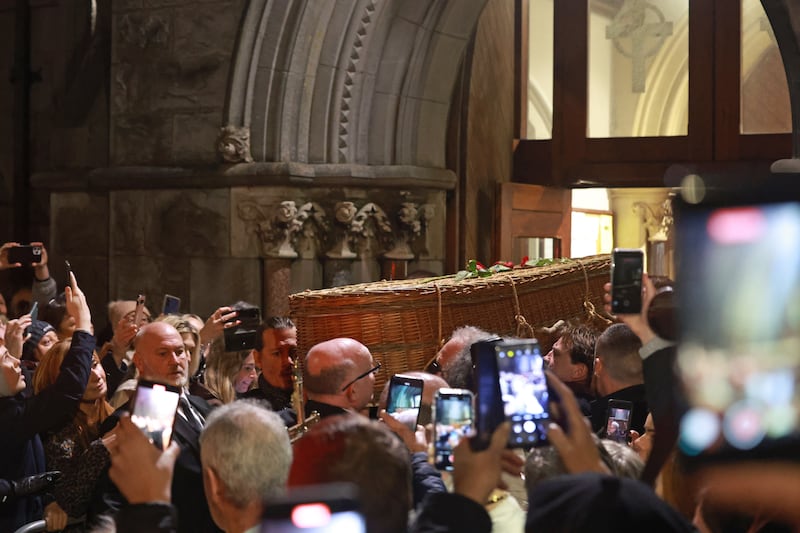 Johnny Depp was among those who carried the coffin of Shane MacGowan following his funeral at Saint Mary’s of the Rosary Church, Nenagh, Co. Tipperary