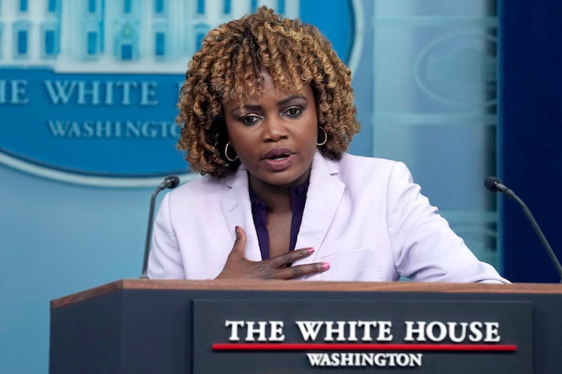White House press secretary Karine Jean-Pierre speaks as she is repeatedly asked about President Joe Biden’s medical records (AP Photo/Susan Walsh)