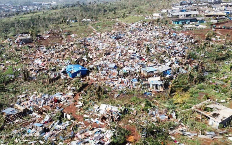 Devastated houses in the French territory of Mayotte after the island was battered by Cyclone Chido (Gendarmerie Nationale via AP)