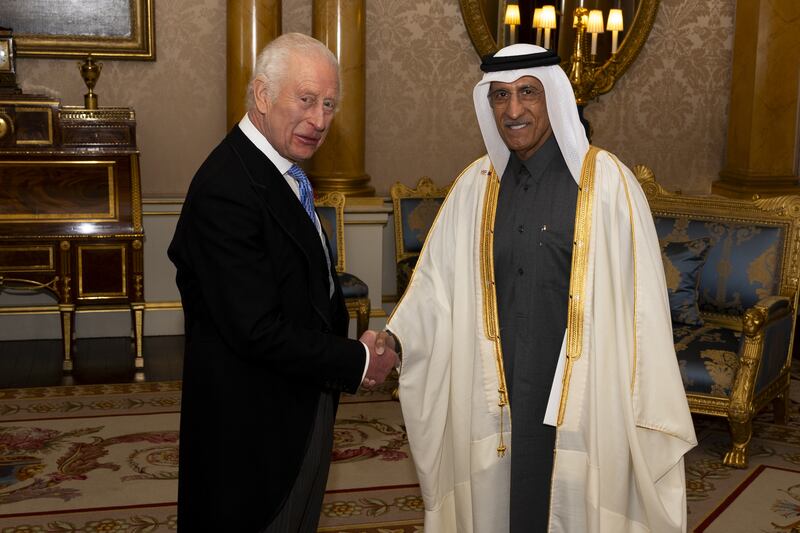 Qatari ambassador Sheikh Abdulla bin Mohammed bin Saud Al-Thani presents his credentials to the King at Buckingham Palace on Tuesday