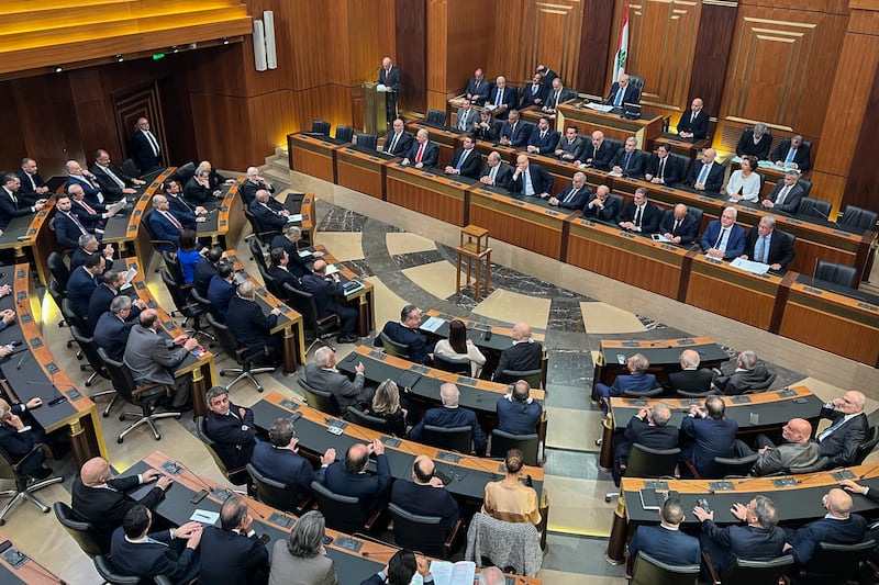 Lebanese politicians gathered at the parliament building in Beirut to elect a new president (Hussein Malla/AP)