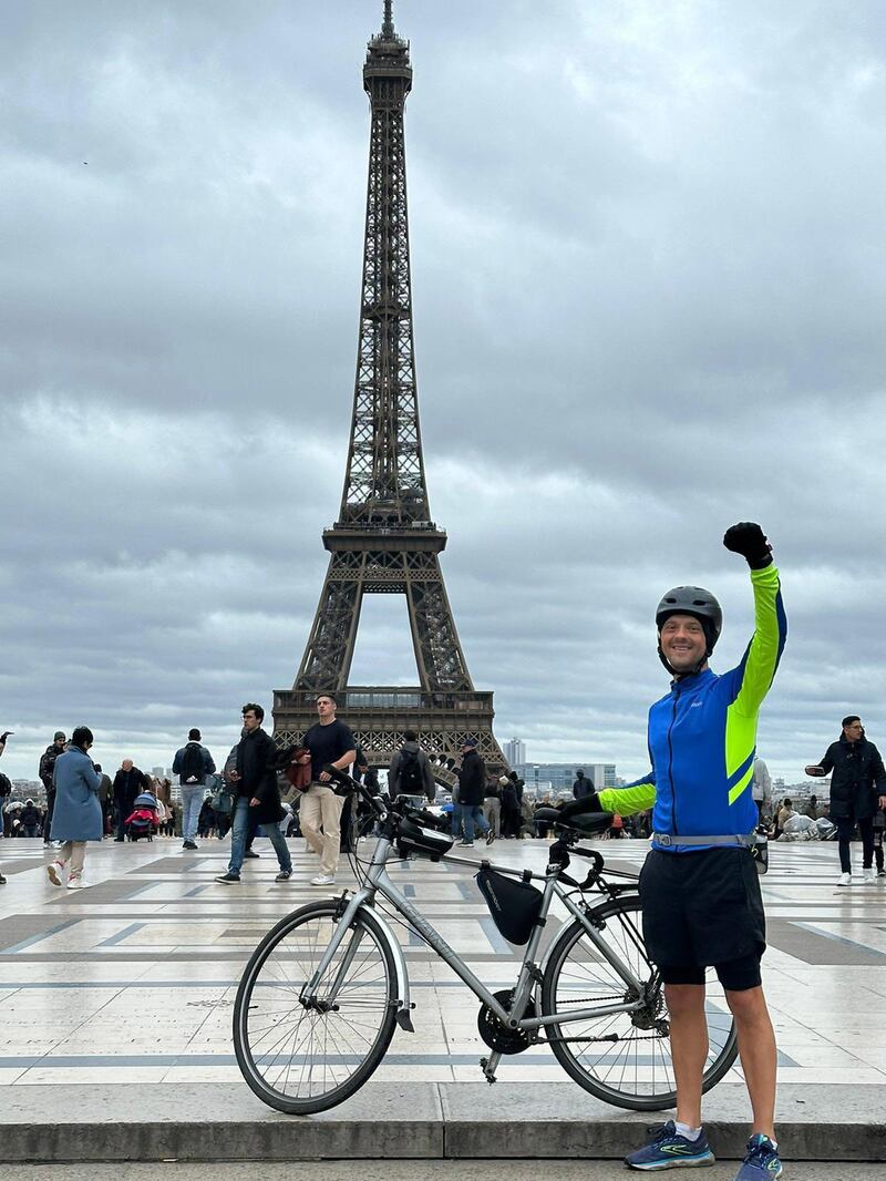 Mr Seaward after completing his cycle to Paris