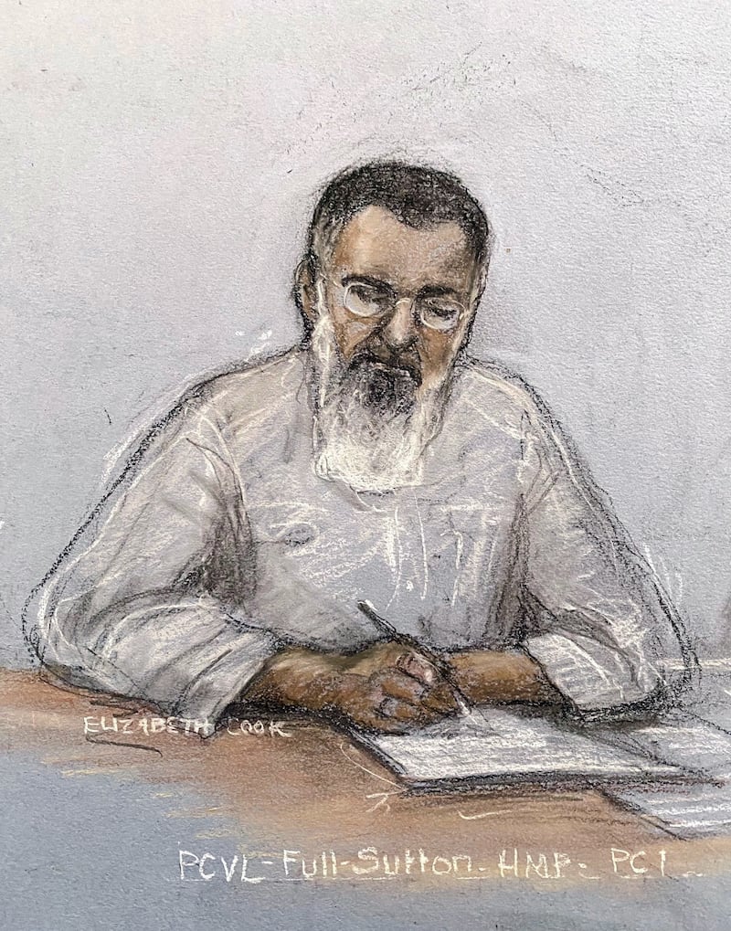 Court artist sketch of Anjem Choudary at a previous hearing