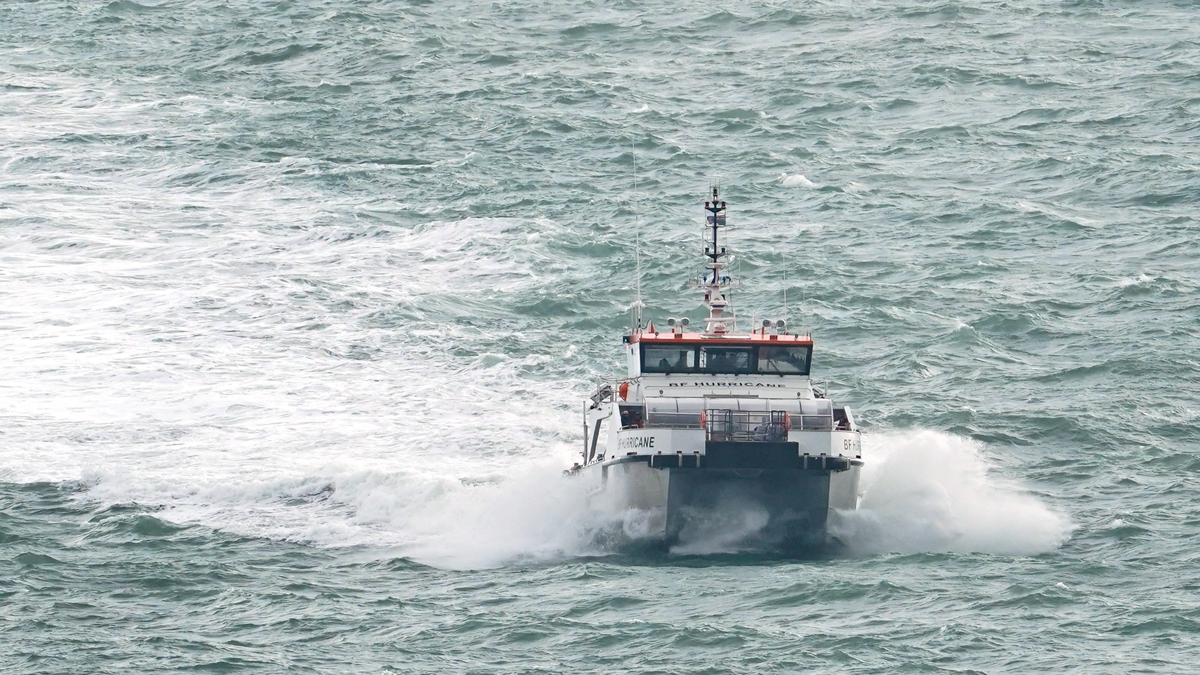 A group of people thought to be migrants are brought in to Dover, Kent, by a Border Force vessel following an earlier small boat incident in the Channel