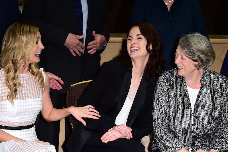 Dame Maggie Smith with her Downton Abbey co-stars Joanne Froggatt, left, and Michelle Dockery in 2015