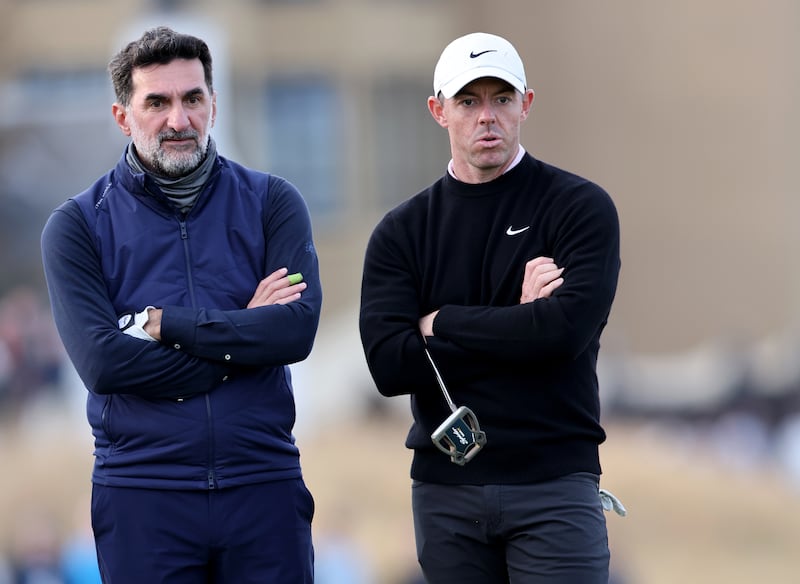 Rory McIlroy (right) with Yasir Al-Rumayyan during the Alfred Dunhill Links Championship