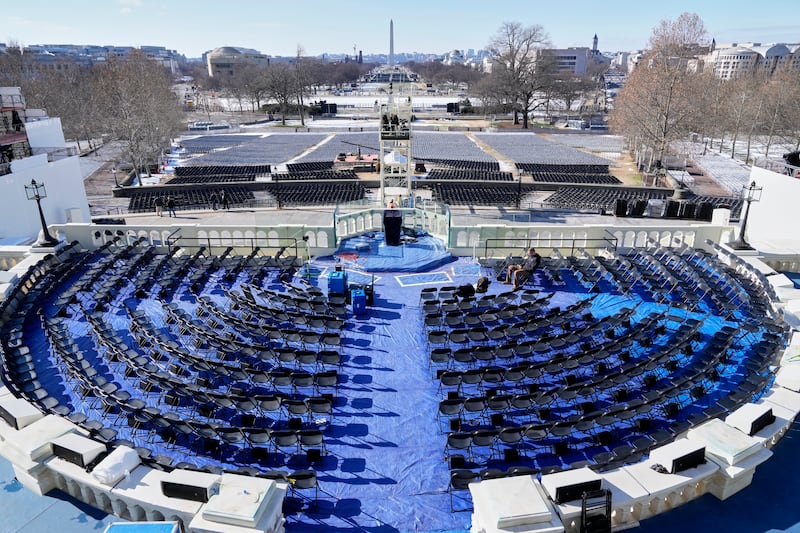 The stage where the 60th Presidential Inauguration was scheduled to take place ion the West Front of the US Capitol (Morry Gash/AP)