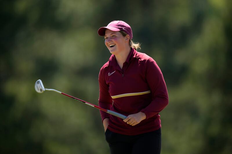 Lottie Woad reacts after holing a birdie putt on the 18th (Matt Slocum/AP)