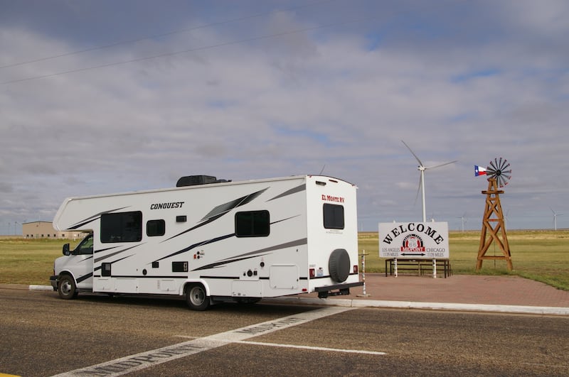 Bill the RV in Adrian, Texas, at the midpoint of Route 66 between Chicago and LA