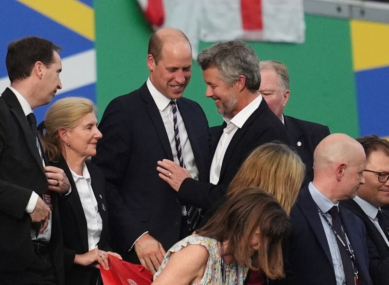 The Prince of Wales with King Frederik X of Denmark in the stands after the Euro 2024 match at the Frankfurt Arena