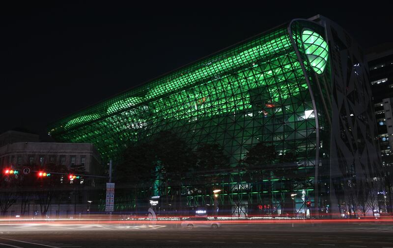 Not to be outdone, City Hall in Seoul, South Korea, also went green (Tourism Ireland/PA)