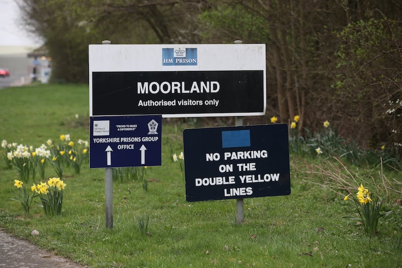 Signs outside HMP Moorland in Doncaster