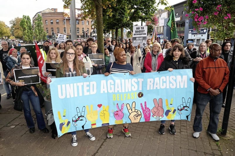 A United Against Racism rally was held in Belfast&#39;s Shaftesbury Square this week in protest against a series of racist epidodes in the city. PICTURE: MAL MCCANN 