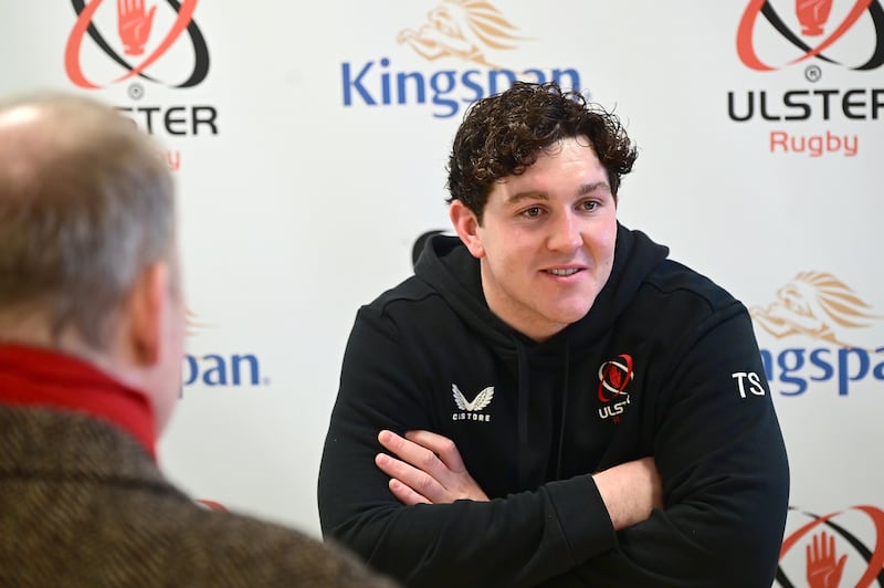 Pacemaker Press 21-01-2025:  Ulster Rugbys Tom Stewart pictured during a press conference for the upcoming BKT United Rugby Championship Round 10 fixture versus Zebre Parma at Kingspan Stadium in Belfast this Sunday. (KO: 5.30pm)
Picture By: Arthur Allison/Pacemaker Press.