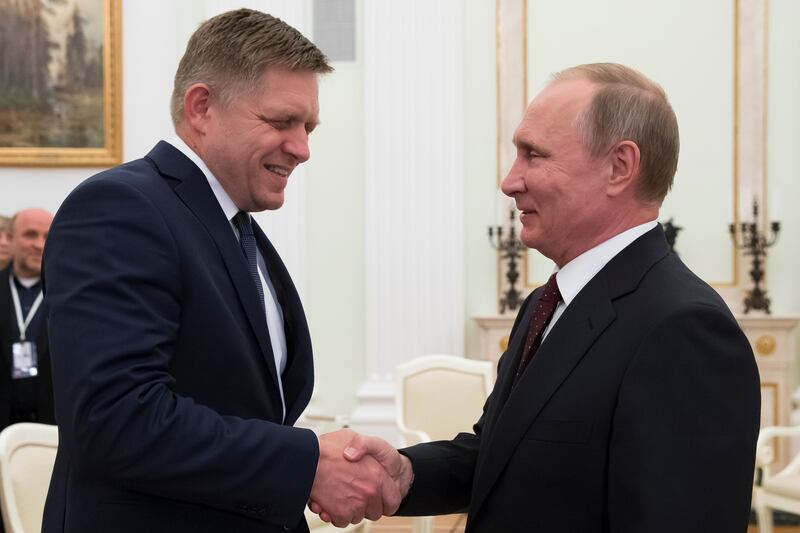 Robert Fico, left, has expressed support for the Russian president, Vladimir Putin (AP Photo/Alexander Zemlianichenko, pool, File)