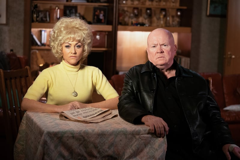 EastEnders,13-02-2025,7067,Peggy Mitchell (JAMIE WINSTONE);Phil Mitchell (STEVE MCFADDEN),***EMBARGOED UNTIL TUES 4th FEB 2025***,BBC PUBLIC SERVICE,Jack Barnes/Kieron McCarron