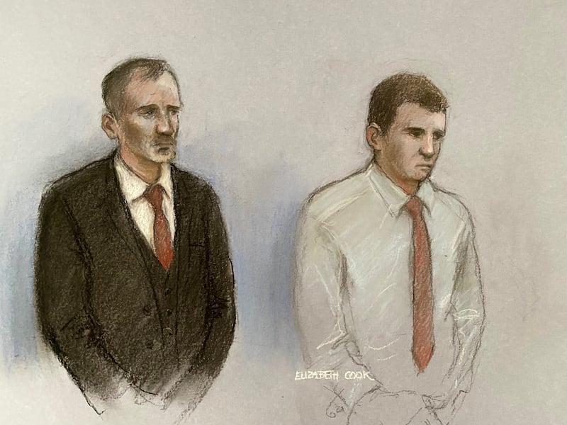 Court sketch of Daniel Graham and Adam Carruthers in the dock at an earlier hearing at Newcastle Magistrates’ Court