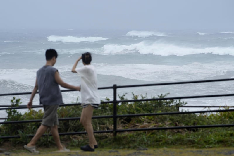 High waves hit a beach in Choshi, Chiba prefecture, east of Tokyo (Kyodo News via AP)