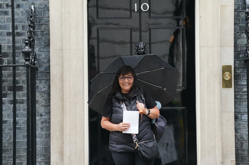 Figen Murray, mother of Manchester Arena bombing victim Martyn Hett, arriving in Downing Street, London