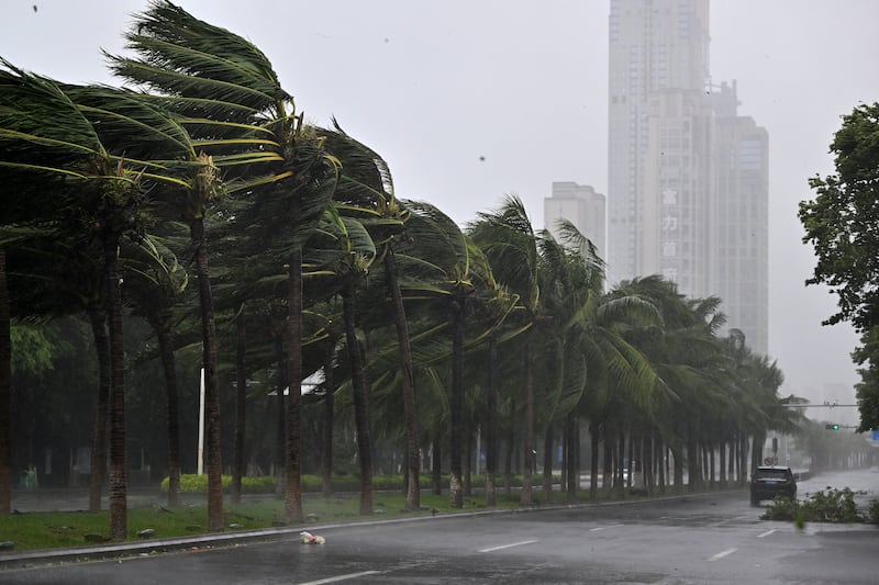 A road in Haikou following the landfall of Typhoon Yagi in south China’s Hainan province on Friday (Guo Cheng/Xinhua via AP)