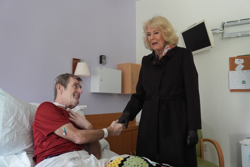 Queen Camilla says hello to patient Mark Dennis