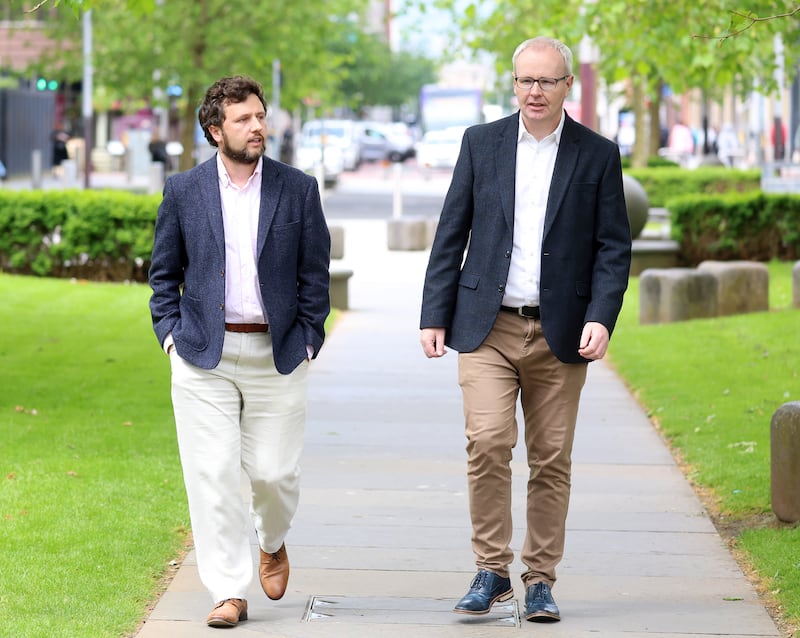 Sam McBride, Belfast Telegraph and Aeneas Bonner, Irish News at the Belfast High Court. PICTURE: MAL MCANN