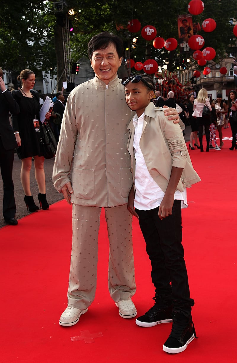 Jackie Chan (left) and Jaden Smith (right) arriving for the UK Gala Premiere of The Karate Kid