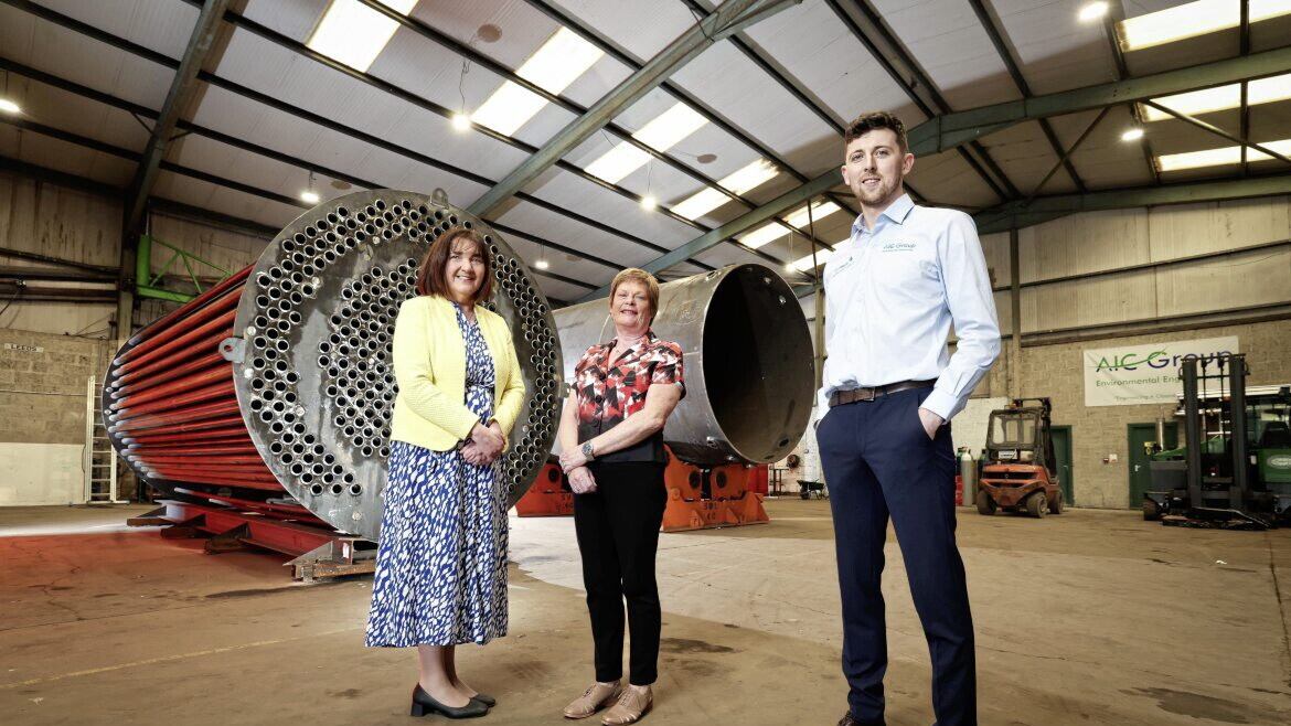 AIC Group technical sales director Conor Donnelly with Ethna McNamee (left), Invest NI western regional office manager, and Dr Vicky Kell, Invest NI director of research &amp; development 