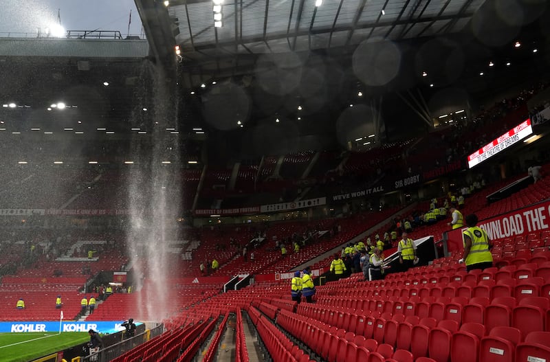 The Old Trafford roof was leaking heavily during United’s Premier League clash with Arsenal