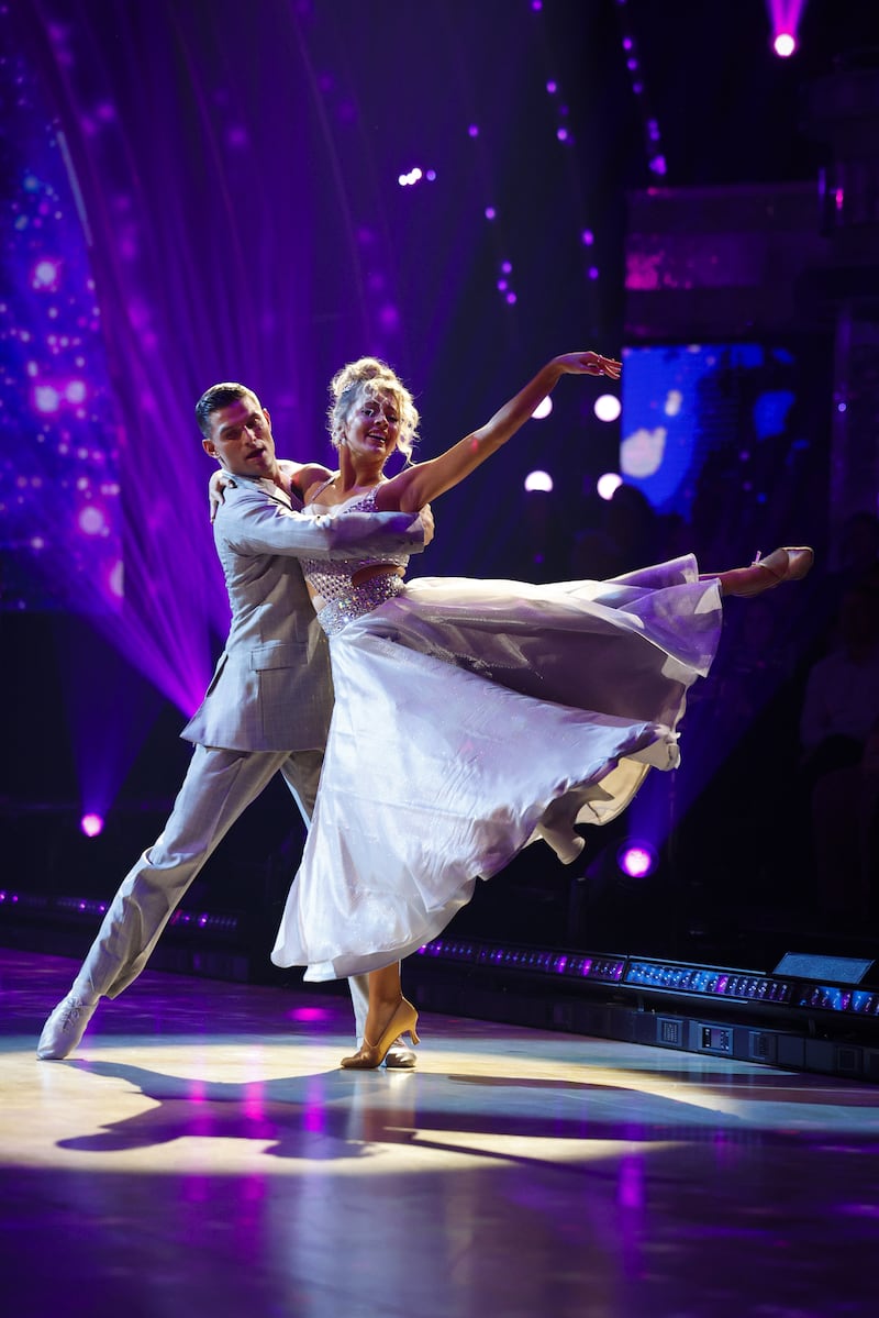 Tasha Ghouri and Aljaz Skorjanec performing the American Smooth earlier in the series which earned them a perfect score of 40