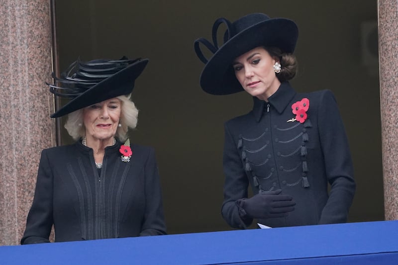 The Queen and the Princess of Wales during the Remembrance Sunday service at the Cenotaph in 2023