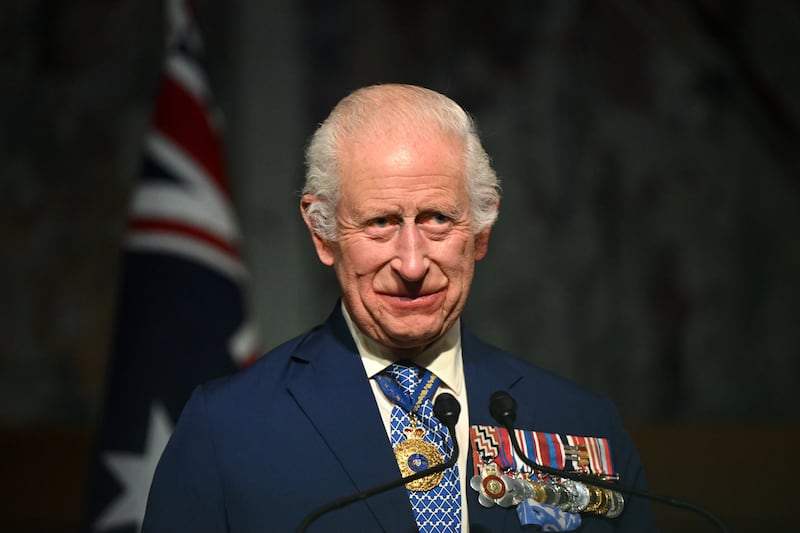 King Charles during the Ceremonial Welcome to Australia at Australian Parliament House in Canberra