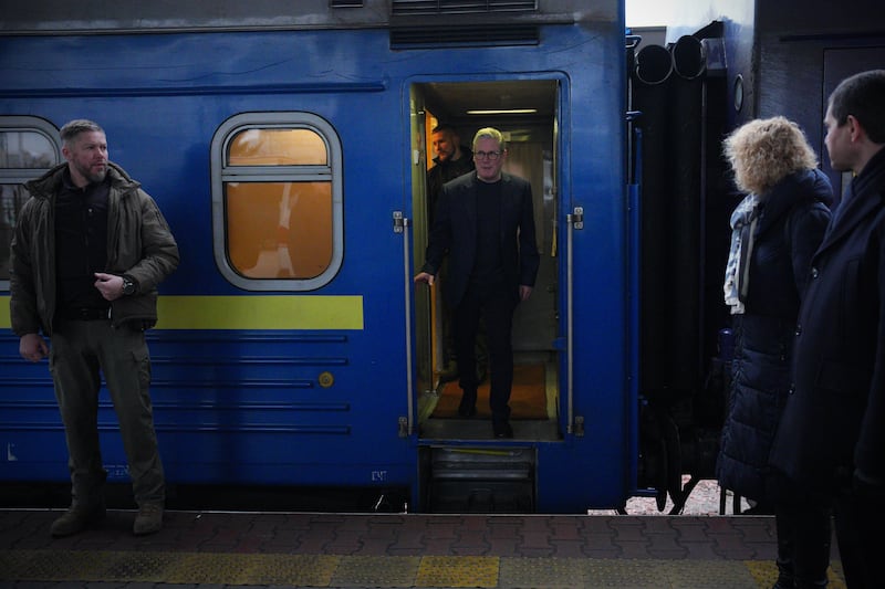 Prime Minister Sir Keir Starmer arrives at Kyiv train station