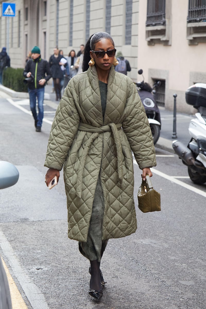 Quilted trench coats have been spotted on the streets of Fashion Week