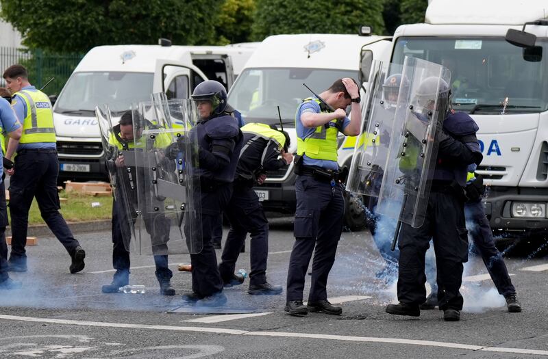 Fireworks were thrown by protesters at gardai