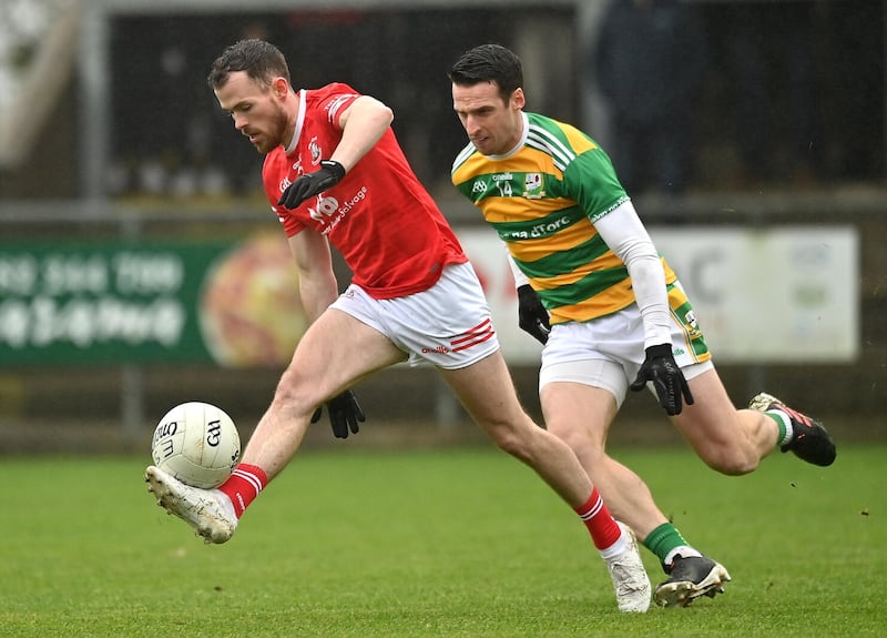 Trillick's Stevie O'Donnell gets away from Niall Morgan of Edendork during Saturday's Tyrone SFC quarter-final in Carrickmore     Pictures: Oliver McVeigh