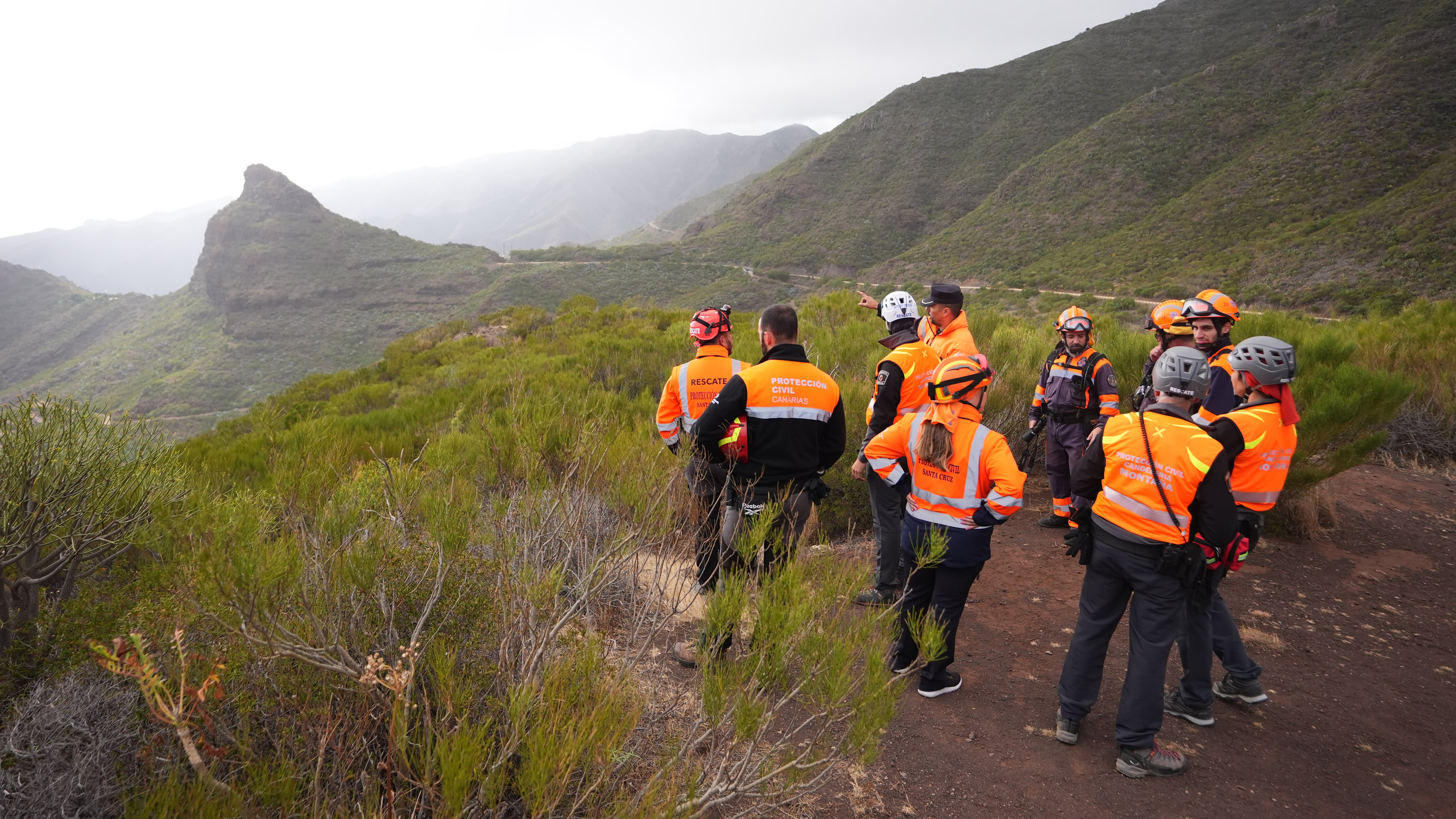 A group of search and rescue workers near to the village of Masca, Tenerife, where the search for missing British teenager Jay Slater, 19, from Oswaldtwistle, Lancashire, continues
