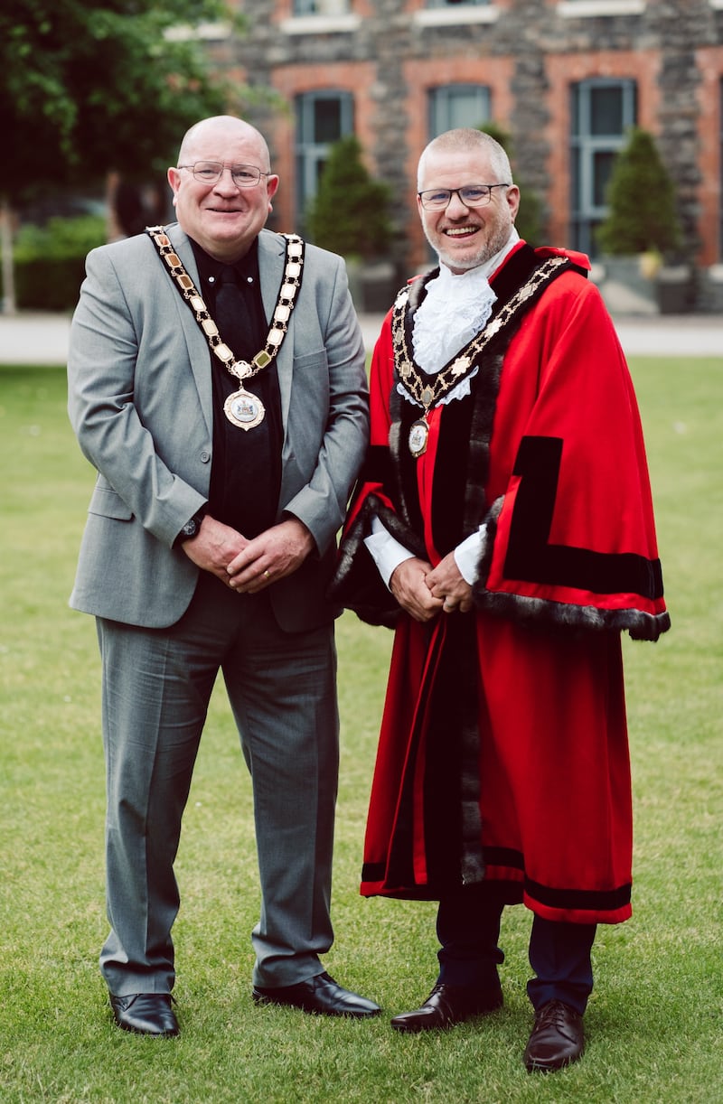 New Antrim and Newtownabbey Mayor Neil Kelly (left) with Deputy Mayor Paul Dunlop.