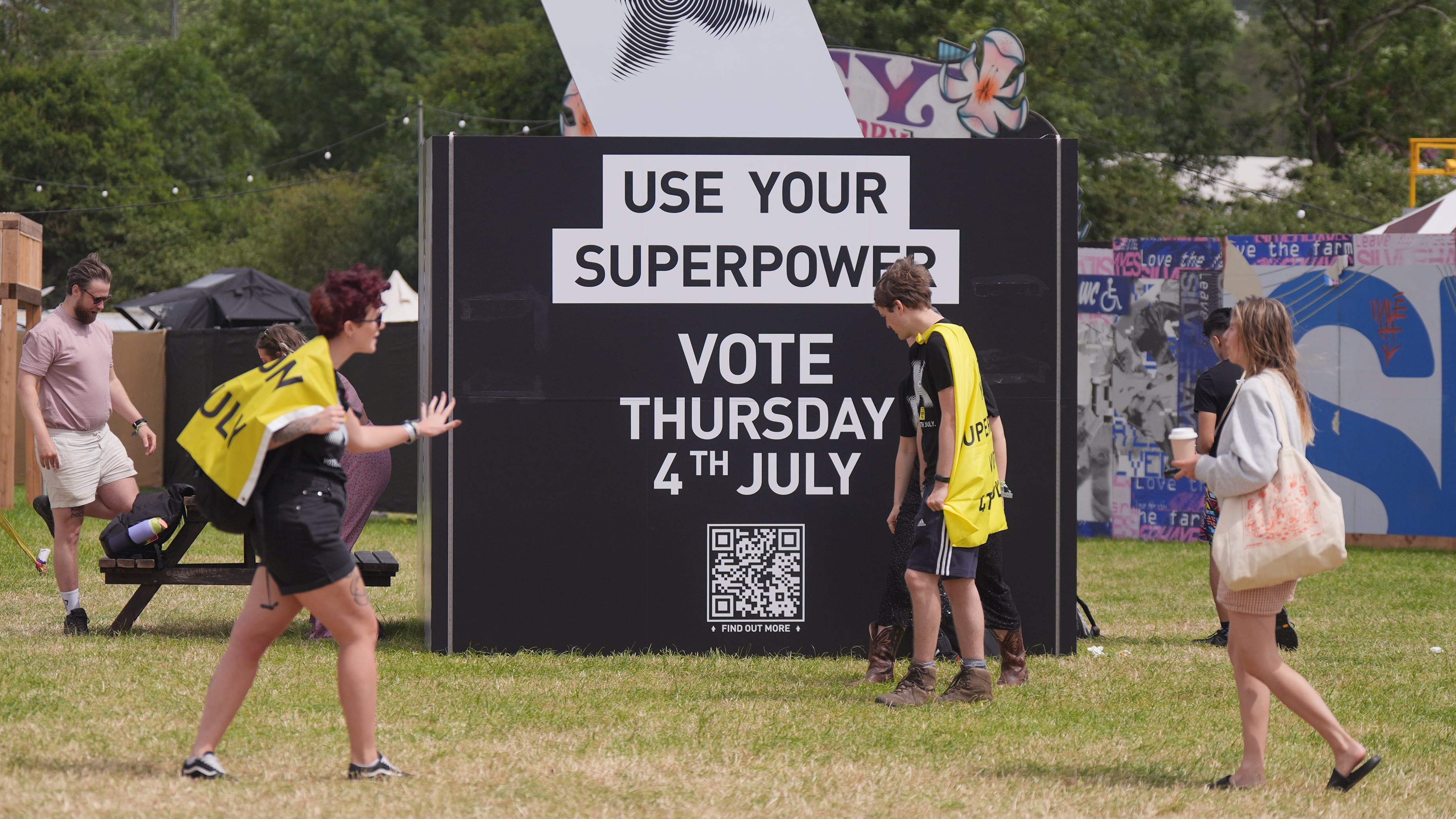 An art installation from the Just Vote campaign featuring a giant ballot box at Glastonbury