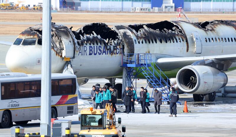 Everyone on board was safely evacuated, with three said to have suffered minor injuries (Yonhap via AP)