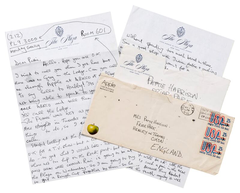 A letter from 1971 from George Harrison to Pattie Boyd (Christie’s Images Ltd 2024)