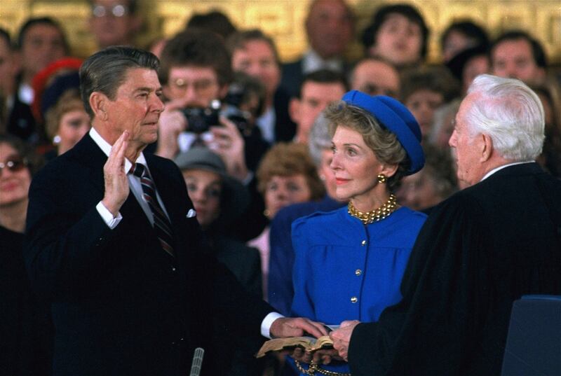 Ronald Reagan’s swearing-in in the Rotunda on January 21 1985 (Ron Edmonds/AP)