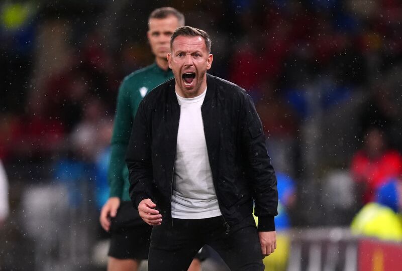 Wales manager Craig Bellamy gives encouragement to his players in the 0-0 draw with Turkey