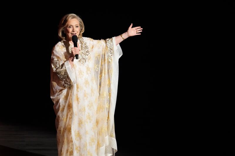 Hilary Clinton speaks during the 77th Tony Awards (Charles Sykes/Invision/AP)