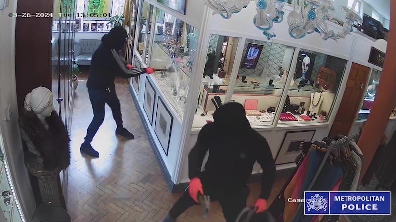 CCTV footage of the robbery of the jewellery shop.