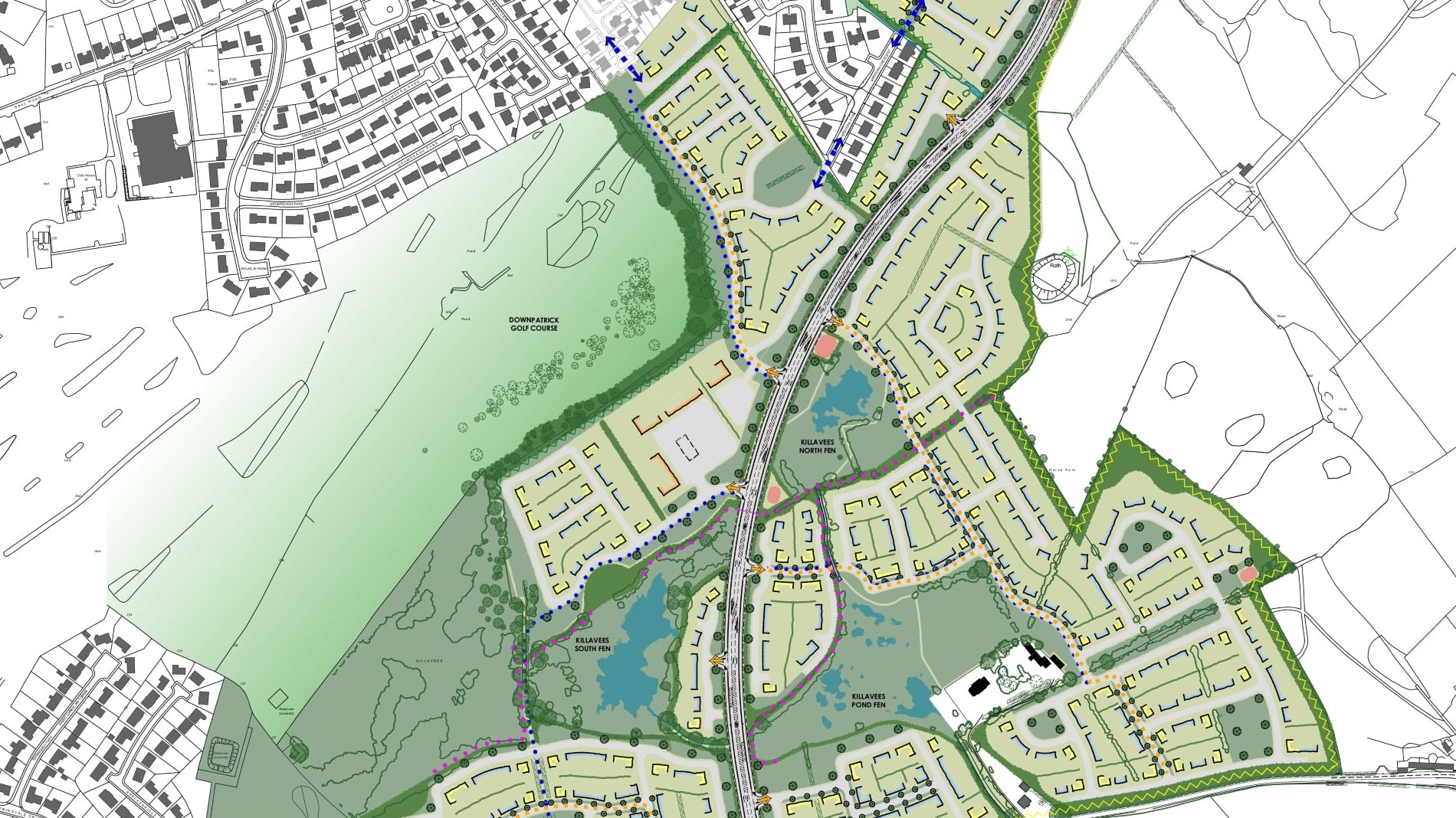 Downpatrick-based CosyGroup is planning a major development in the town that to deliver around 1,100 new homes, neighbourhood facilities, a school site and a new distributor road linking the site from the Saul Road to the Ballyhornan Road