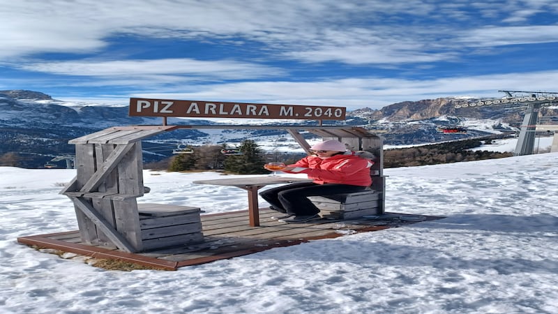 Enjoying an Aperol spritz before lunch at Piz Arlara. (Josie Clarke)