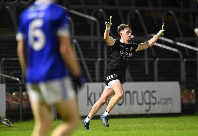 Kilcoo's Miceal Rooney celebrates after scoring a goal in his side's win over Scotstown in the Ulster Club SFC semi-final the BOX-IT Athletic Grounds on Saturday
Picture: Oliver McVeigh