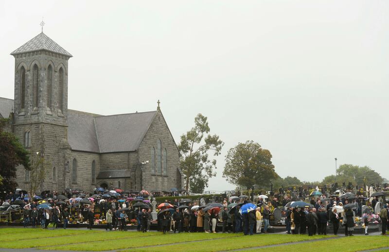 Family and friends of Sean Mc|Mahon outside St Patricks Church, Cullyhanna, Co Armagh. Picture Mark Marlow 