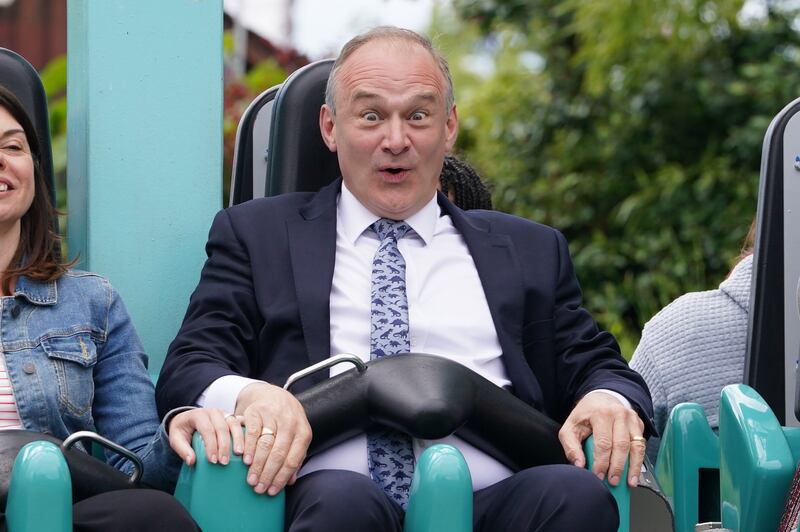 Liberal Democrats leader Sir Ed Davey during a visit to Thorpe Park